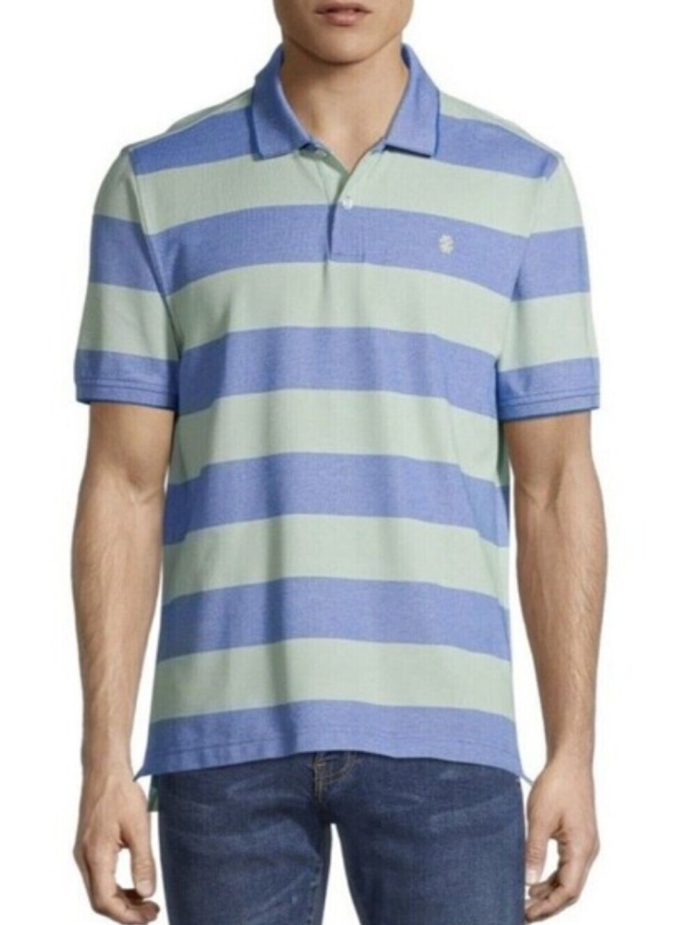 IZOD Men's Blue & Light Green Stripe Performance Polo